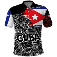 Cuba Flag Polo Shirt Black with Red White Blue Patriotic Graphics and Cultural Doodle Design - Wonder Print Shop