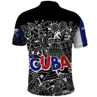 Cuba Flag Polo Shirt Black with Red White Blue Patriotic Graphics and Cultural Doodle Design - Wonder Print Shop