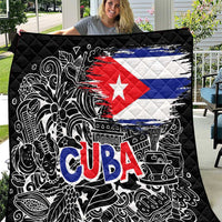 Cuba Flag Quilt Black with Red White Blue Patriotic Graphics and Cultural Doodle Design - Wonder Print Shop