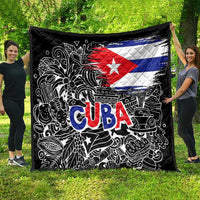Cuba Flag Quilt Black with Red White Blue Patriotic Graphics and Cultural Doodle Design - Wonder Print Shop