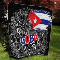 Cuba Flag Quilt Black with Red White Blue Patriotic Graphics and Cultural Doodle Design - Wonder Print Shop