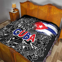 Cuba Flag Quilt Black with Red White Blue Patriotic Graphics and Cultural Doodle Design - Wonder Print Shop