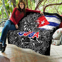 Cuba Flag Quilt Black with Red White Blue Patriotic Graphics and Cultural Doodle Design - Wonder Print Shop