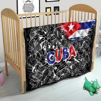 Cuba Flag Quilt Black with Red White Blue Patriotic Graphics and Cultural Doodle Design - Wonder Print Shop