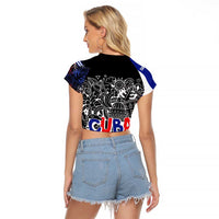 Cuba Flag Raglan Cropped T Shirt Black with Red White Blue Patriotic Graphics and Cultural Doodle Design - Wonder Print Shop