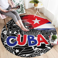 Cuba Flag Round Carpet Black with Red White Blue Patriotic Graphics and Cultural Doodle Design - Wonder Print Shop