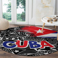 Cuba Flag Round Carpet Black with Red White Blue Patriotic Graphics and Cultural Doodle Design - Wonder Print Shop