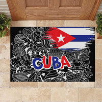 Cuba Flag Rubber Doormat Black with Red White Blue Patriotic Graphics and Cultural Doodle Design - Wonder Print Shop