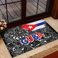 Cuba Flag Rubber Doormat Black with Red White Blue Patriotic Graphics and Cultural Doodle Design - Wonder Print Shop