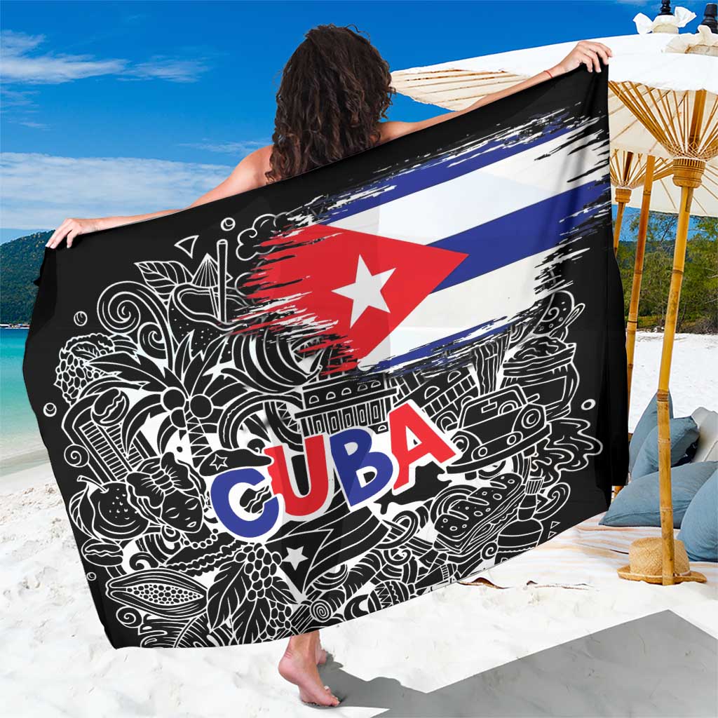 Cuba Flag Sarong Black with Red White Blue Patriotic Graphics and Cultural Doodle Design - Wonder Print Shop