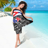 Cuba Flag Sarong Black with Red White Blue Patriotic Graphics and Cultural Doodle Design - Wonder Print Shop