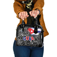 Cuba Flag Shoulder Handbag Black with Red White Blue Patriotic Graphics and Cultural Doodle Design - Wonder Print Shop