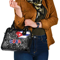 Cuba Flag Shoulder Handbag Black with Red White Blue Patriotic Graphics and Cultural Doodle Design - Wonder Print Shop
