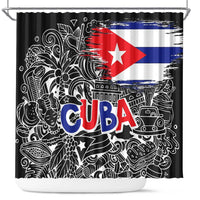 Cuba Flag Shower Curtain Black with Red White Blue Patriotic Graphics and Cultural Doodle Design - Wonder Print Shop