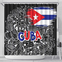 Cuba Flag Shower Curtain Black with Red White Blue Patriotic Graphics and Cultural Doodle Design - Wonder Print Shop