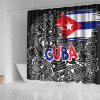 Cuba Flag Shower Curtain Black with Red White Blue Patriotic Graphics and Cultural Doodle Design - Wonder Print Shop