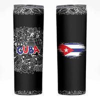 Cuba Flag Skinny Tumbler Black with Red White Blue Patriotic Graphics and Cultural Doodle Design - Wonder Print Shop