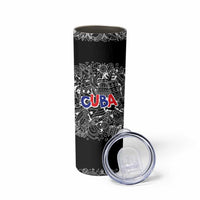 Cuba Flag Skinny Tumbler Black with Red White Blue Patriotic Graphics and Cultural Doodle Design - Wonder Print Shop
