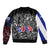 Cuba Flag Sleeve Zip Bomber Jacket Black with Red White Blue Patriotic Graphics and Cultural Doodle Design - Wonder Print Shop