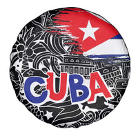 Cuba Flag Spare Tire Cover Black with Red White Blue Patriotic Graphics and Cultural Doodle Design - Wonder Print Shop