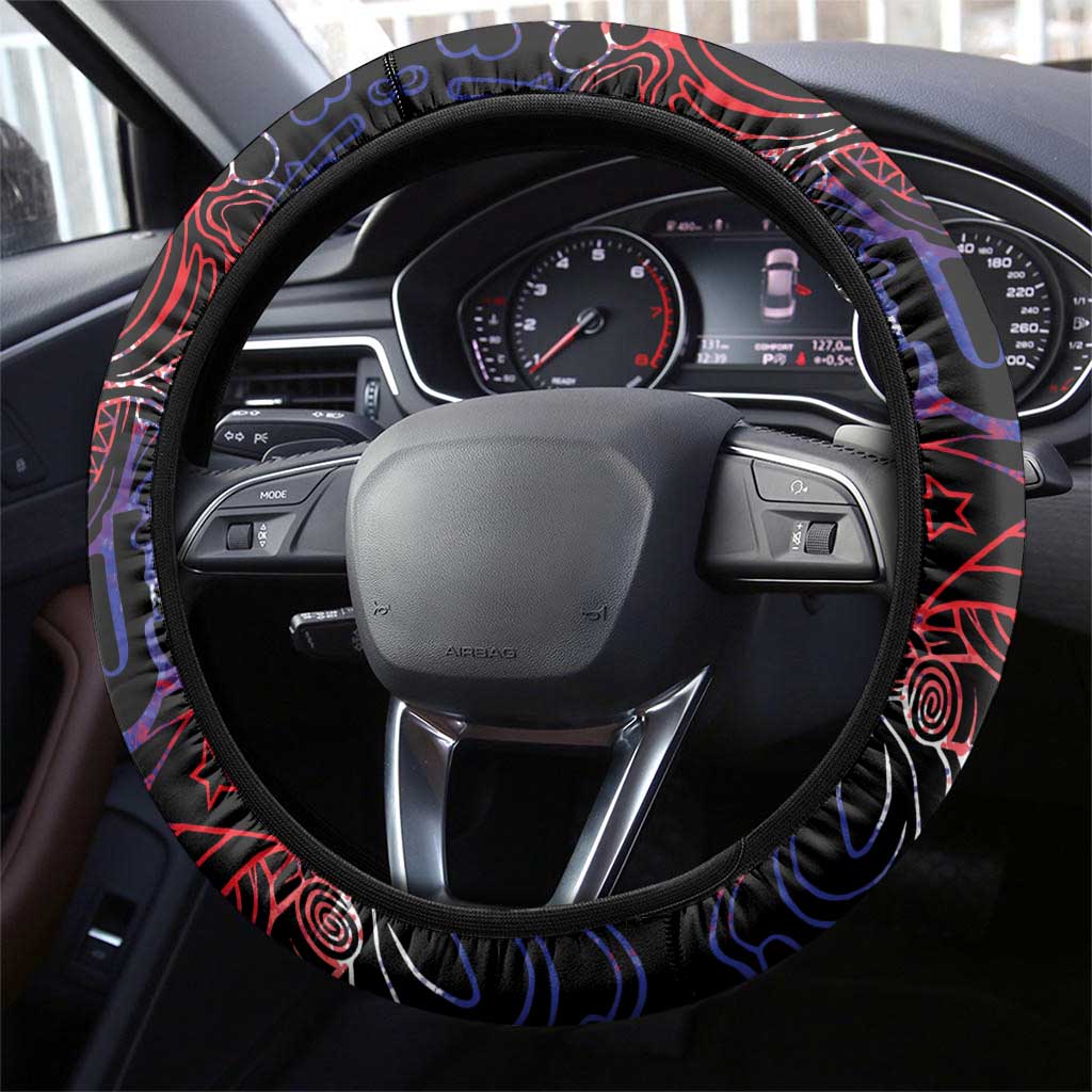 Cuba Flag Steering Wheel Cover Black with Red White Blue Patriotic Graphics and Cultural Doodle Design - Wonder Print Shop