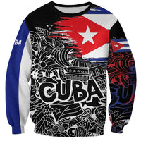 Cuba Flag Sweatshirt Black with Red White Blue Patriotic Graphics and Cultural Doodle Design - Wonder Print Shop