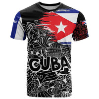 Cuba Flag T Shirt Black with Red White Blue Patriotic Graphics and Cultural Doodle Design - Wonder Print Shop