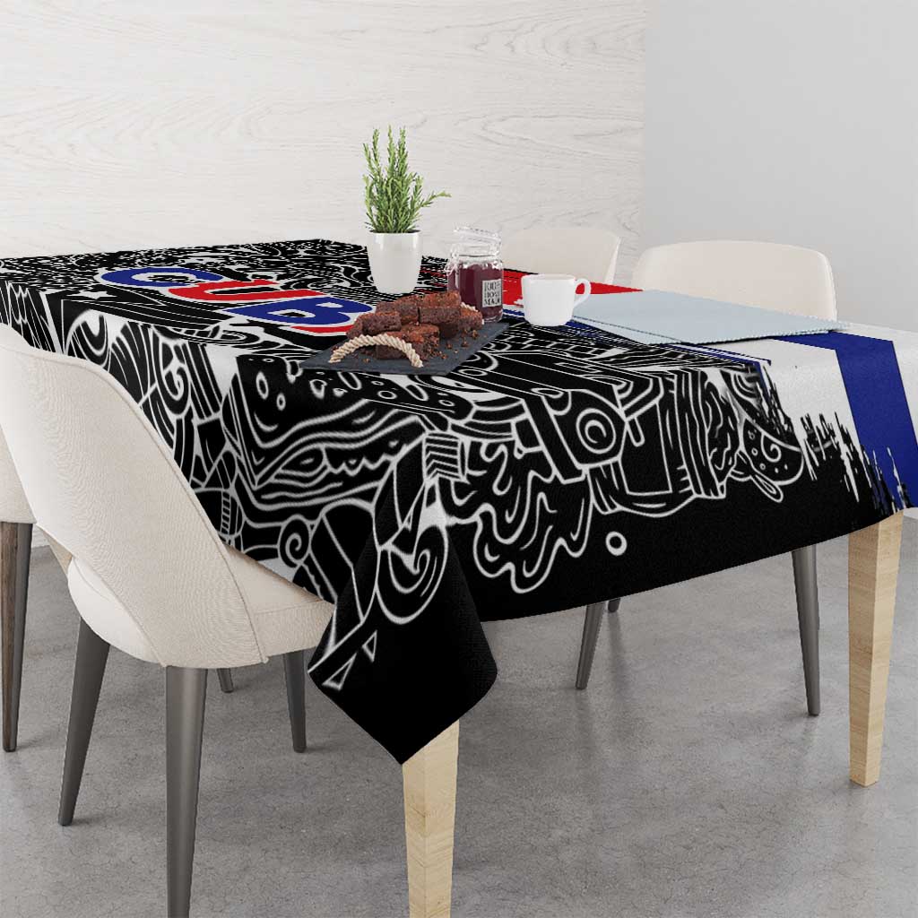 Cuba Flag Tablecloth Black with Red White Blue Patriotic Graphics and Cultural Doodle Design - Wonder Print Shop