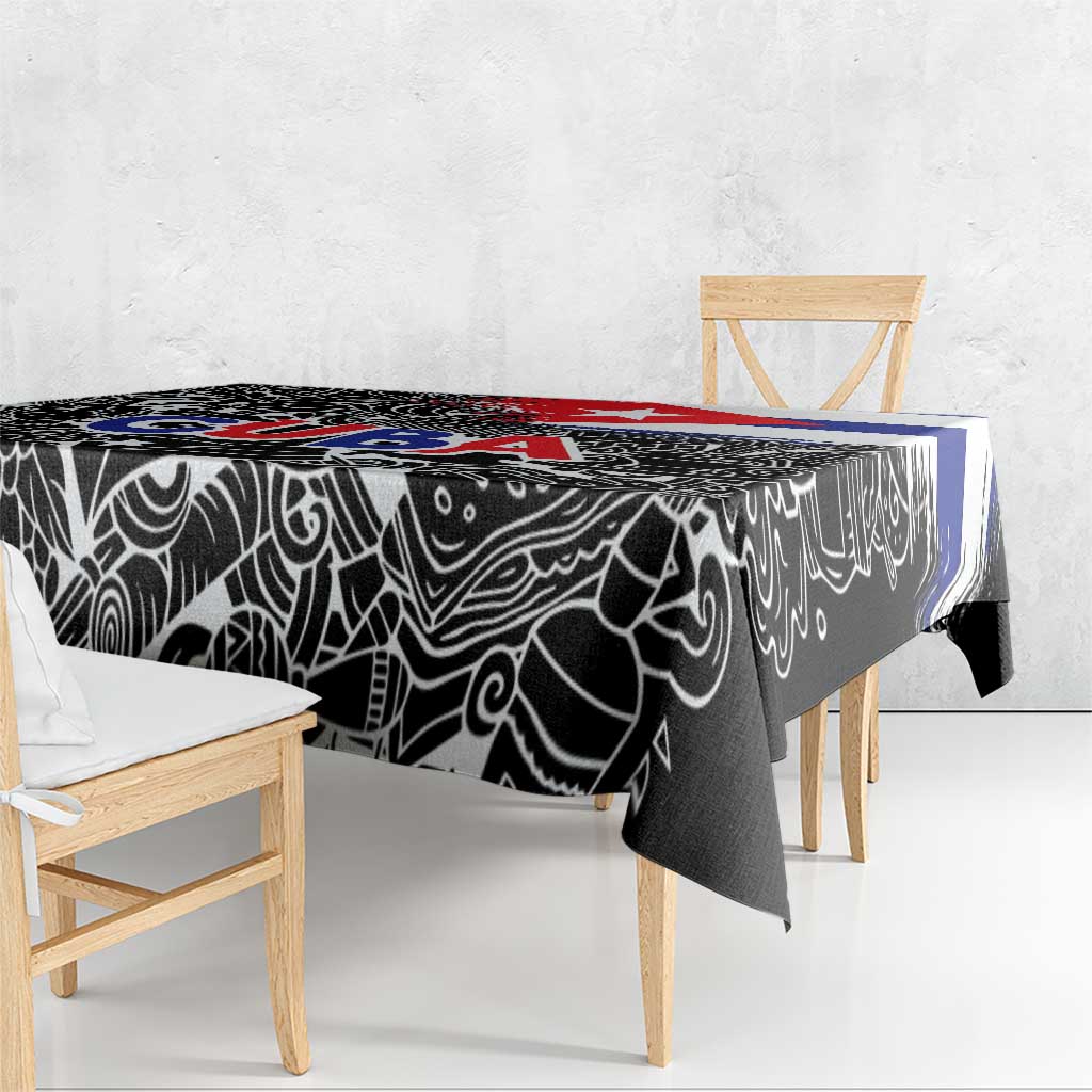 Cuba Flag Tablecloth Black with Red White Blue Patriotic Graphics and Cultural Doodle Design - Wonder Print Shop
