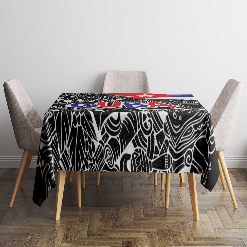 Cuba Flag Tablecloth Black with Red White Blue Patriotic Graphics and Cultural Doodle Design - Wonder Print Shop