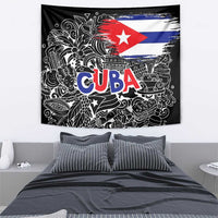 Cuba Flag Tapestry Black with Red White Blue Patriotic Graphics and Cultural Doodle Design - Wonder Print Shop