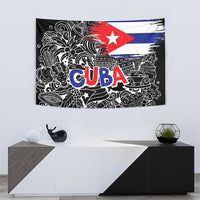 Cuba Flag Tapestry Black with Red White Blue Patriotic Graphics and Cultural Doodle Design - Wonder Print Shop