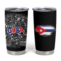 Cuba Flag Tumbler Cup Black with Red White Blue Patriotic Graphics and Cultural Doodle Design - Wonder Print Shop