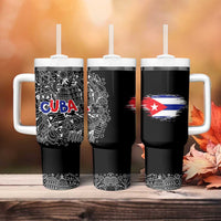 Cuba Flag Tumbler With Handle Black with Red White Blue Patriotic Graphics and Cultural Doodle Design - Wonder Print Shop