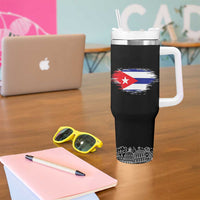 Cuba Flag Tumbler With Handle Black with Red White Blue Patriotic Graphics and Cultural Doodle Design - Wonder Print Shop