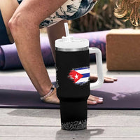 Cuba Flag Tumbler With Handle Black with Red White Blue Patriotic Graphics and Cultural Doodle Design - Wonder Print Shop