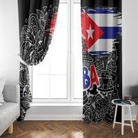 Cuba Flag Window Curtain Black with Red White Blue Patriotic Graphics and Cultural Doodle Design - Wonder Print Shop