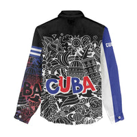 Cuba Flag Women Casual Shirt Black with Red White Blue Patriotic Graphics and Cultural Doodle Design - Wonder Print Shop