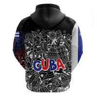 Cuba Flag Zip Hoodie Black with Red White Blue Patriotic Graphics and Cultural Doodle Design - Wonder Print Shop