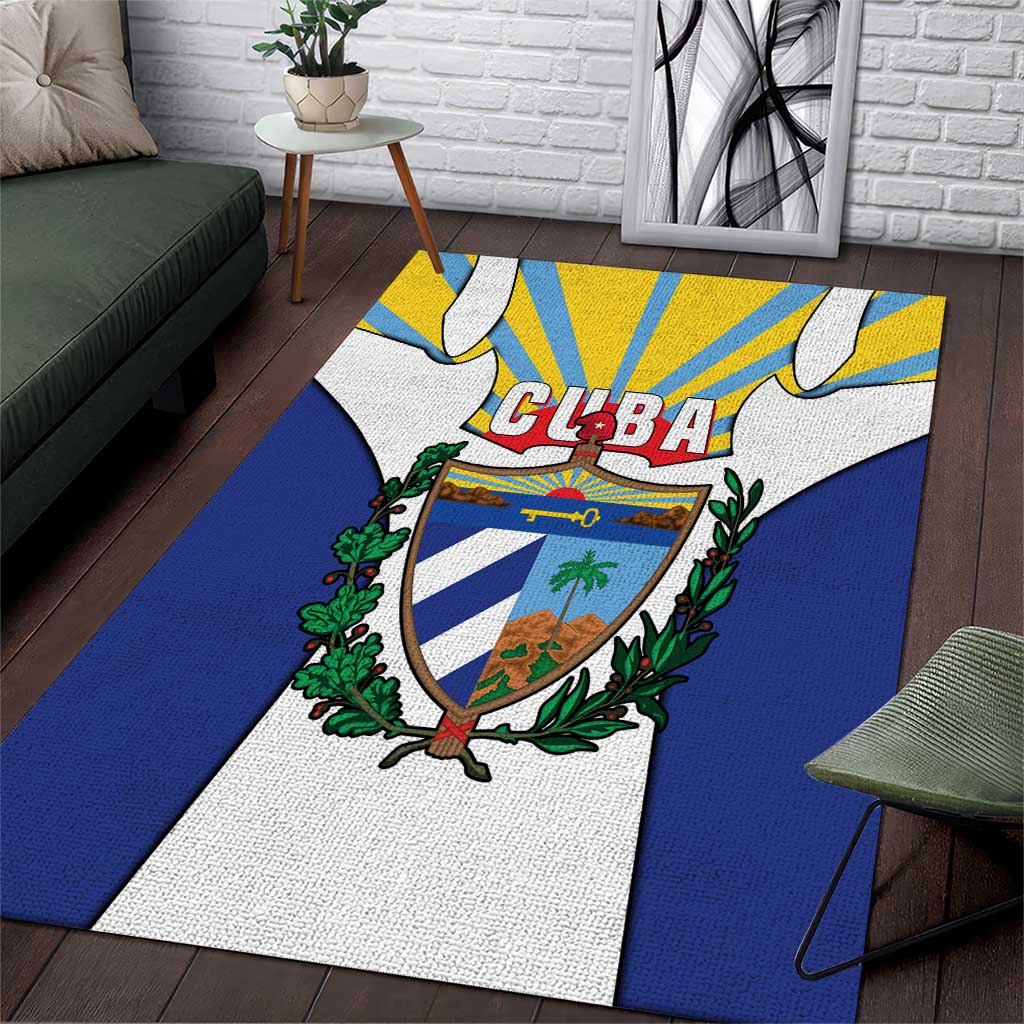 Cuba Coat of Arms Area Rug Colorful Cuban Flag Shield with Red Yellow Blue Patriotic Design - Wonder Print Shop