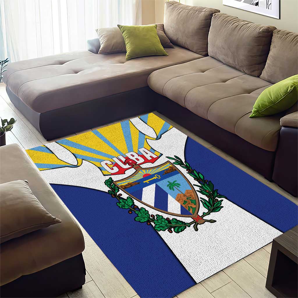 Cuba Coat of Arms Area Rug Colorful Cuban Flag Shield with Red Yellow Blue Patriotic Design - Wonder Print Shop