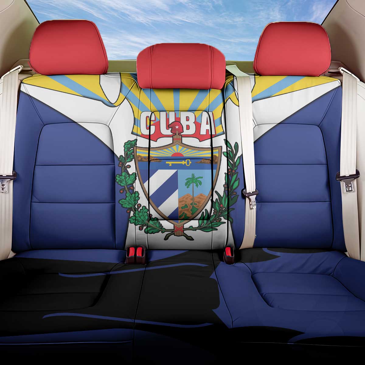 Cuba Coat of Arms Back Car Seat Cover Colorful Cuban Flag Shield with Red Yellow Blue Patriotic Design - Wonder Print Shop