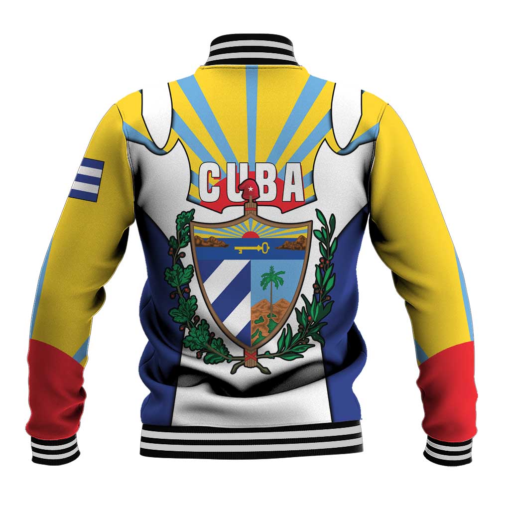 Cuba Coat of Arms Baseball Jacket Colorful Cuban Flag Shield with Red Yellow Blue Patriotic Design - Wonder Print Shop