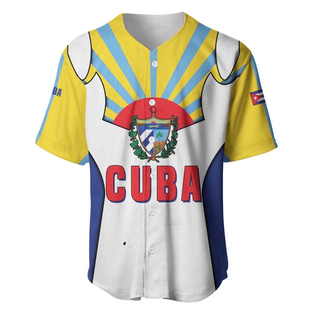 Cuba Coat of Arms Baseball Jersey Colorful Cuban Flag Shield with Red Yellow Blue Patriotic Design - Wonder Print Shop