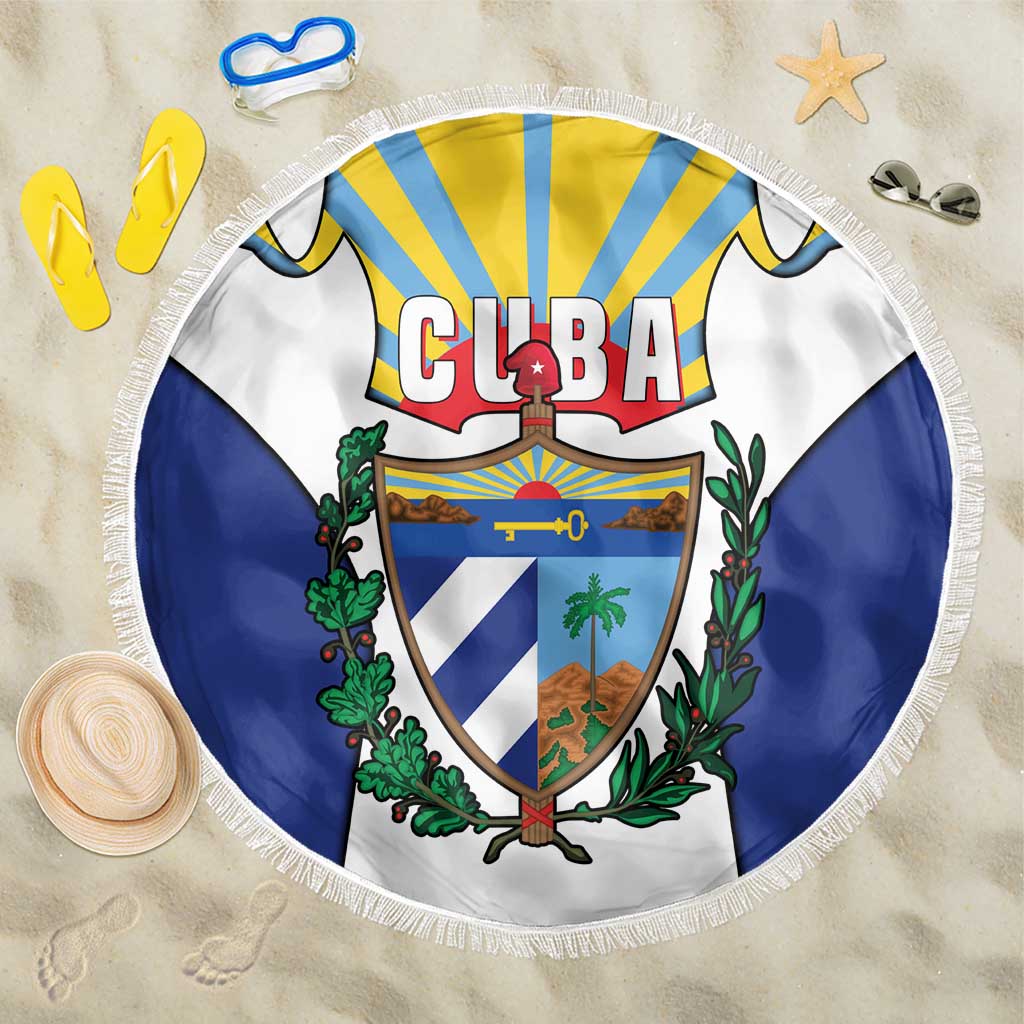 Cuba Coat of Arms Beach Blanket Colorful Cuban Flag Shield with Red Yellow Blue Patriotic Design - Wonder Print Shop