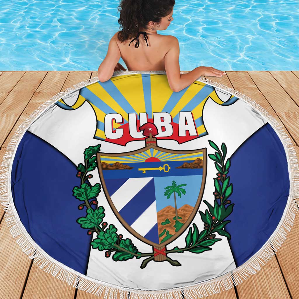 Cuba Coat of Arms Beach Blanket Colorful Cuban Flag Shield with Red Yellow Blue Patriotic Design - Wonder Print Shop