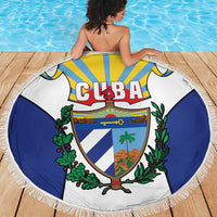 Cuba Coat of Arms Beach Blanket Colorful Cuban Flag Shield with Red Yellow Blue Patriotic Design - Wonder Print Shop