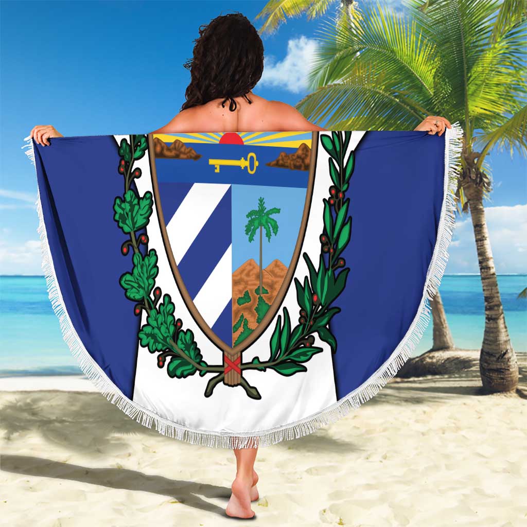 Cuba Coat of Arms Beach Blanket Colorful Cuban Flag Shield with Red Yellow Blue Patriotic Design - Wonder Print Shop