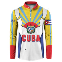 Cuba Coat of Arms Button Sweatshirt Colorful Cuban Flag Shield with Red Yellow Blue Patriotic Design - Wonder Print Shop