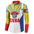 Cuba Coat of Arms Button Sweatshirt Colorful Cuban Flag Shield with Red Yellow Blue Patriotic Design - Wonder Print Shop